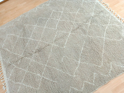 Handmade Beige Moroccan Wool Rug - Boho Living Room Carpet