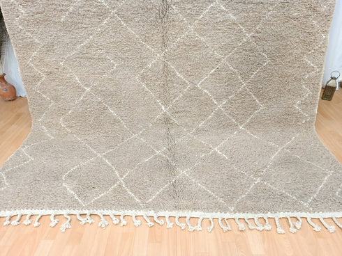 Handmade Beige Moroccan Wool Rug - Boho Living Room Carpet