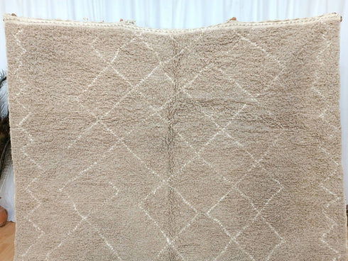 Handmade Beige Moroccan Wool Rug - Boho Living Room Carpet