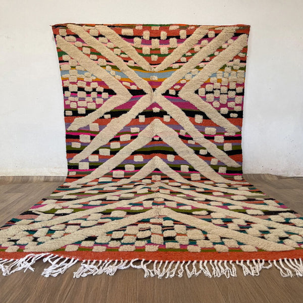 Beni Ourain Rug – Multicolor Plush Geometric Wool Area Rug