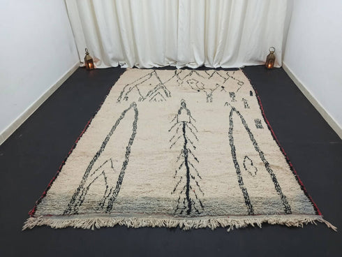Handmade Creamy Abstract Moroccan Berber Rug for Living Room