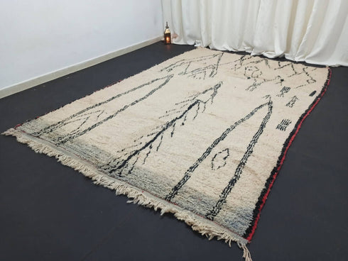 Handmade Creamy Abstract Moroccan Berber Rug for Living Room