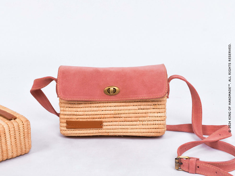 Raffia Crossbody Bag – Moroccan Suede-Flap Shoulder Purse