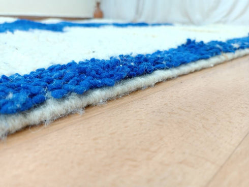 Handmade Moroccan Beni Ourain Wool Rug in Royal Blue