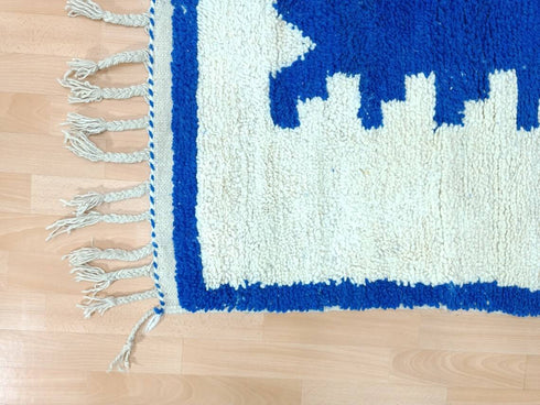 Handmade Moroccan Beni Ourain Wool Rug in Royal Blue