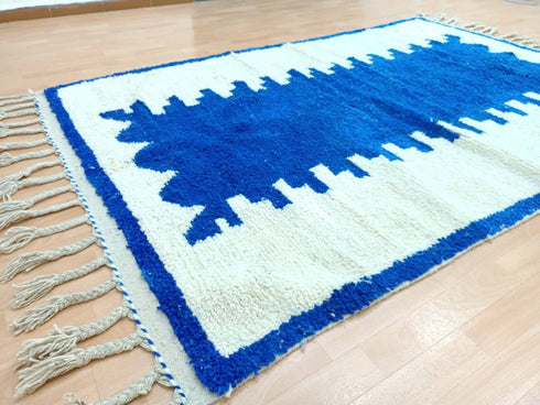 Handmade Moroccan Beni Ourain Wool Rug in Royal Blue