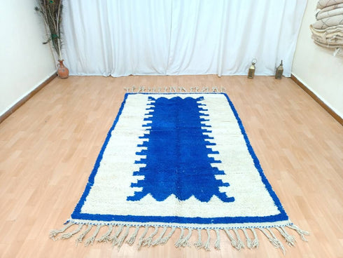 Handmade Moroccan Beni Ourain Wool Rug in Royal Blue