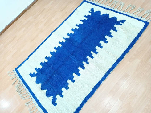 Handmade Moroccan Beni Ourain Wool Rug in Royal Blue