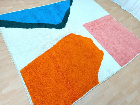 Handmade Moroccan Berber Rug - Peach & Blue Wool Area Rug