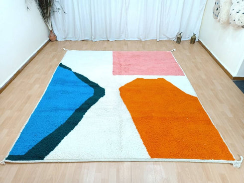 Handmade Moroccan Berber Rug - Peach & Blue Wool Area Rug
