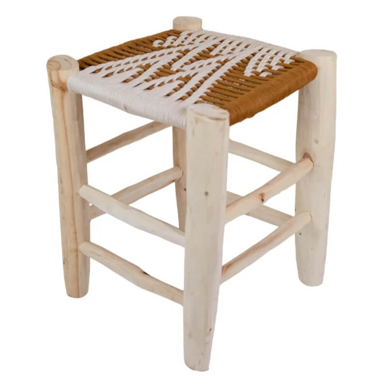Mustard Moroccan Bar Stool – Handwoven Rope & Wood