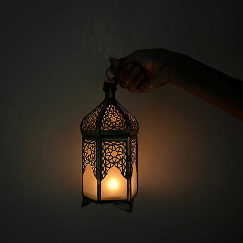 Handmade Moroccan Brass Lantern with White Glass (CL 1011)