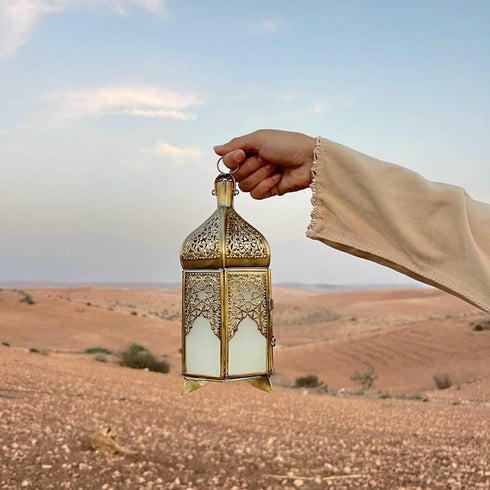 Handmade Moroccan Brass Lantern with White Glass (CL 1011)