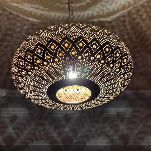 Moroccan Pendant Light – Brass Filigree Living Room