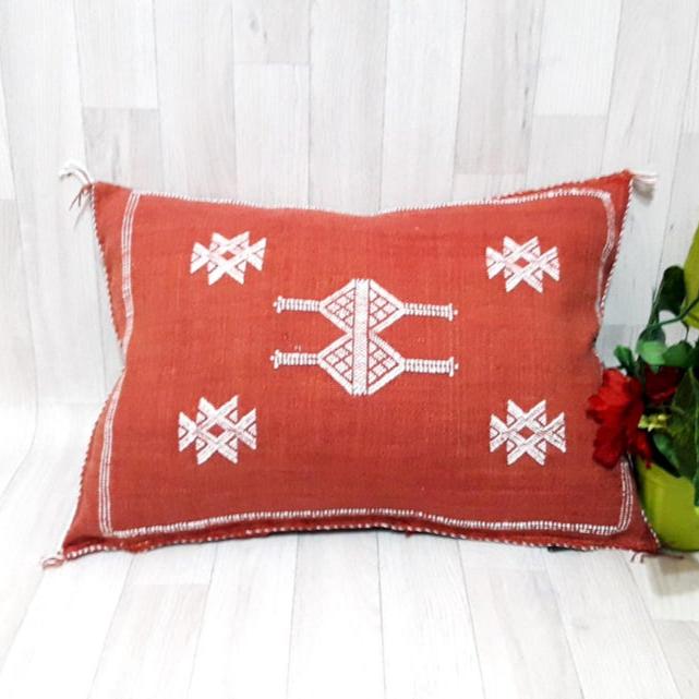 Moroccan Cactus Silk Pillow Cover – Red Sabra Cushion