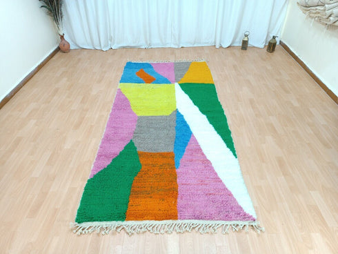 Handmade Moroccan Colorful Wool Runner | Boho Berber Rug