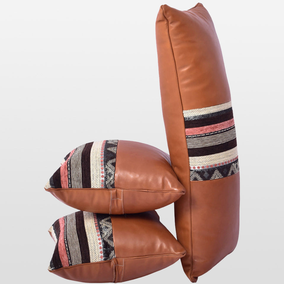 Brown Leather & Kilim Pillow Cover – Moroccan Cushion