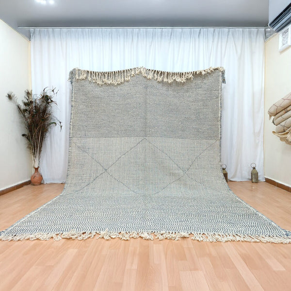 Beni Ourain Rug – Gray Flatweave Striped Wool Rug