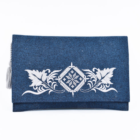 Moroccan Blue Clutch Handbag – Elegant Embroidery for Weddings & Special Occasions