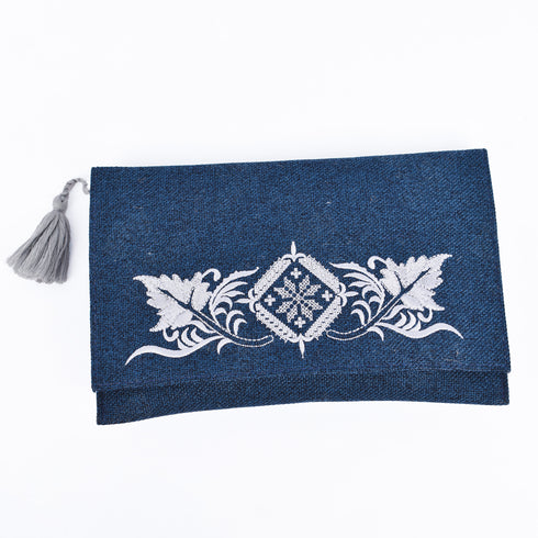 Moroccan Blue Clutch Handbag – Elegant Embroidery for Weddings & Special Occasions