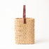 Reed Wicker Bottle Basket – Rectangle Picnic Glass Bottle Carrier with Leather Handle