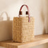 Reed Wicker Bottle Basket – Rectangle Picnic Glass Bottle Carrier with Leather Handle