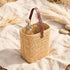 Reed Wicker Bottle Basket – Rectangle Picnic Glass Bottle Carrier with Leather Handle