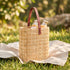 Reed Wicker Bottle Basket – Rectangle Picnic Glass Bottle Carrier with Leather Handle