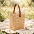 Reed Wicker Bottle Basket – Rectangle Picnic Glass Bottle Carrier with Leather Handle