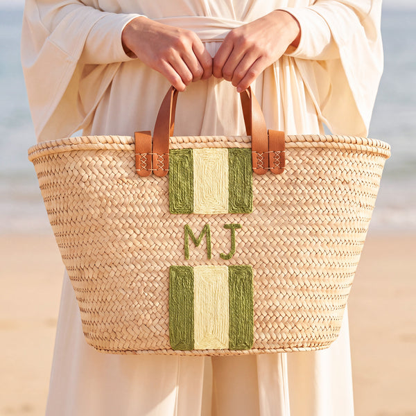 Personalized Straw Beach Bag – Monogram & Stripe Tote