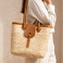 Natural woven Moroccan handbag with premium leather handles perfect for beach vacations and picnics 3