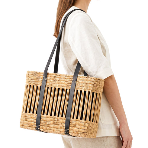 Handmade Wicker Tote Bag | Openwork Basket with Drawstring