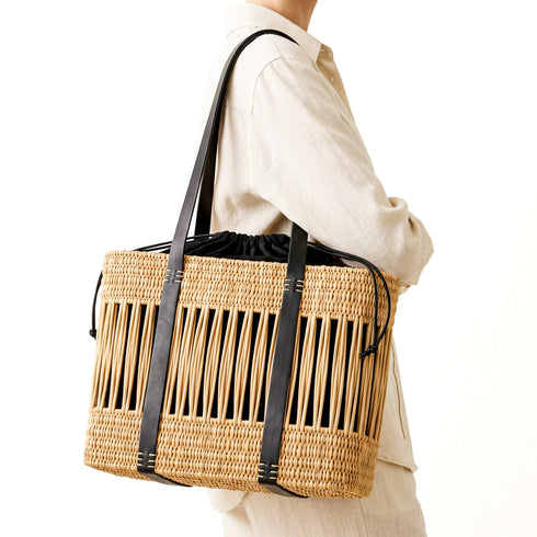 Handmade Wicker Tote Bag | Openwork Basket with Drawstring