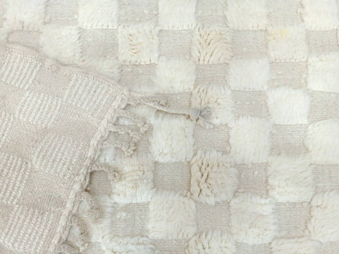 Handmade Tufted Beni Ourain Checkered Moroccan Wool Rug