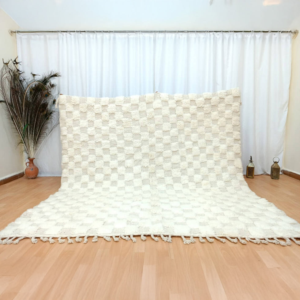 Beni Ourain Rug – Ivory Checkered Wool Rug