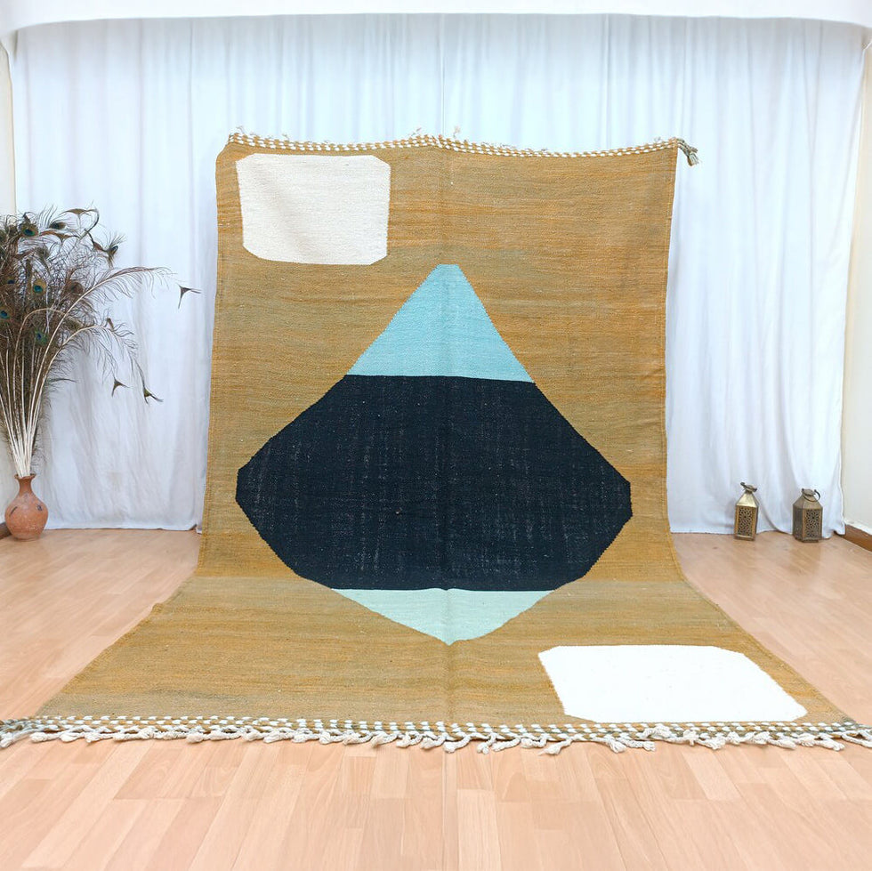 Beni Ourain Rug – Mustard Flatweave Abstract Wool Area Rug