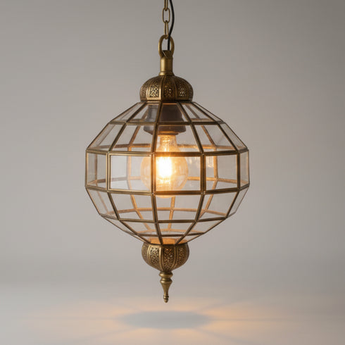 Handmade Glass & Brass Pendant - Geometric Ceiling Light