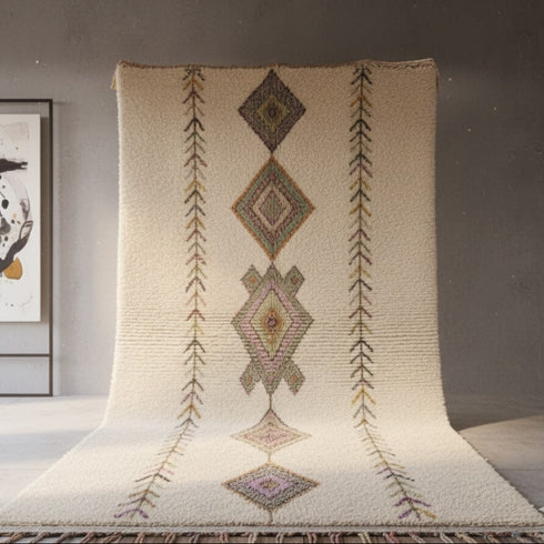 Handmade Moroccan Rug - Ivory Wool Carpet For Living Room Area