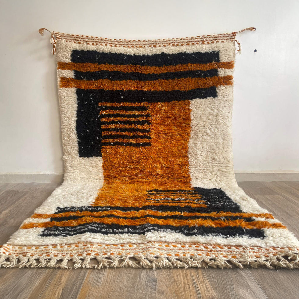 Beni Ourain Rug – Orange Geometric Wool Area Rug