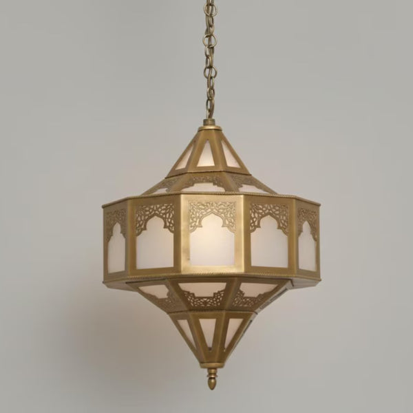 Handmade Moroccan Brass Lamp, Milky Glass Boho Lighting (pl-2021)