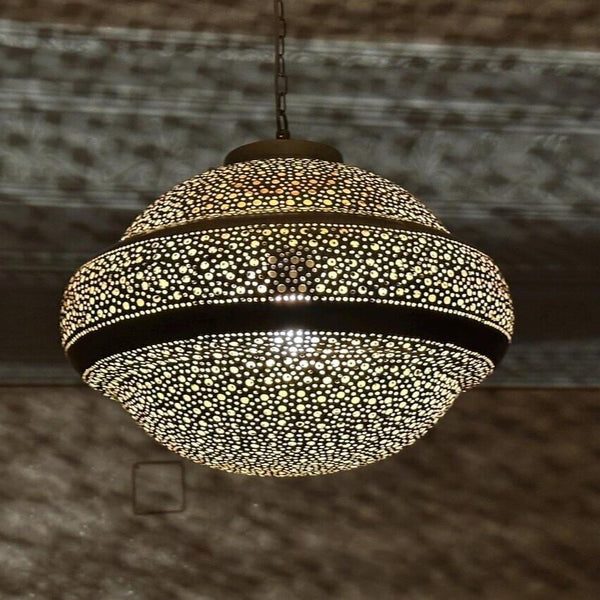 Moroccan Pendant Light – Brass Filigree Bedroom