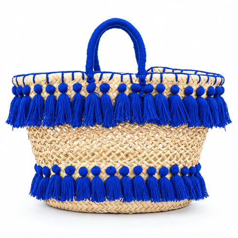 Handmade Straw Beach Bag – Black Tassel Tote, Openwork