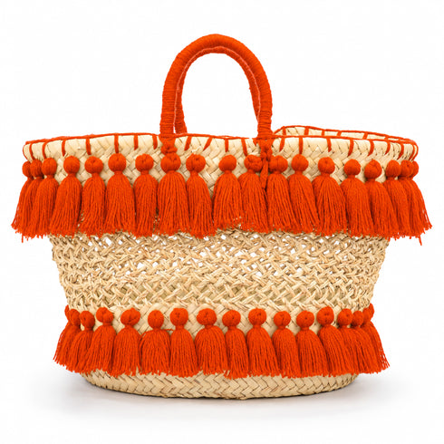 Handmade Straw Beach Bag – Black Tassel Tote, Openwork