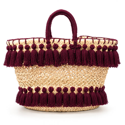 Handmade Straw Beach Bag – Black Tassel Tote, Openwork