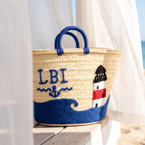 LBI Lighthouse Straw Beach Basket | Monogrammed Tote Bag