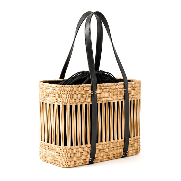 Handmade Wicker Tote Bag | Openwork Basket with Drawstring