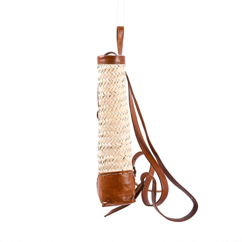 Handmade Straw Backpack Basket with Leather Handles