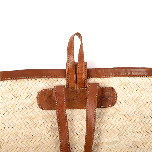 Handmade Straw Backpack Basket with Leather Handles