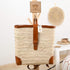 Handmade Straw Backpack Basket with Leather Handles