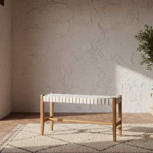 Handmade Woven Leather Bench - Entryway or Bedroom Bench